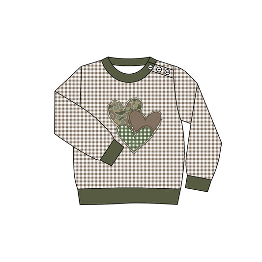 ( Moq 5 ) Preorder Boys Kids Long Sleeves Camo Plaid Hearts Valentine's Day Shirt
