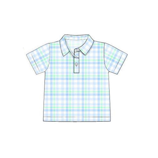 ( Moq 5 ）Preorder Baby Boys Kids Short Sleeves Plaid Summer Polo Shirt