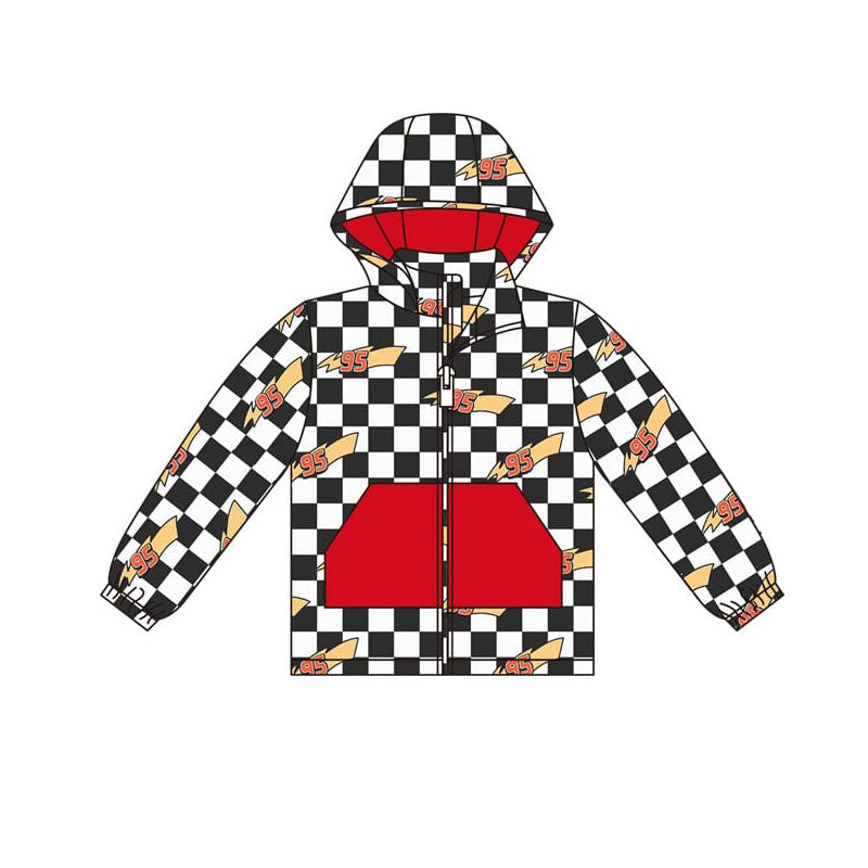 ( Moq 5 ) Preorder Boys Kids Long Sleeves Checked Hoodie Zipper Pockets Cardigan Tops