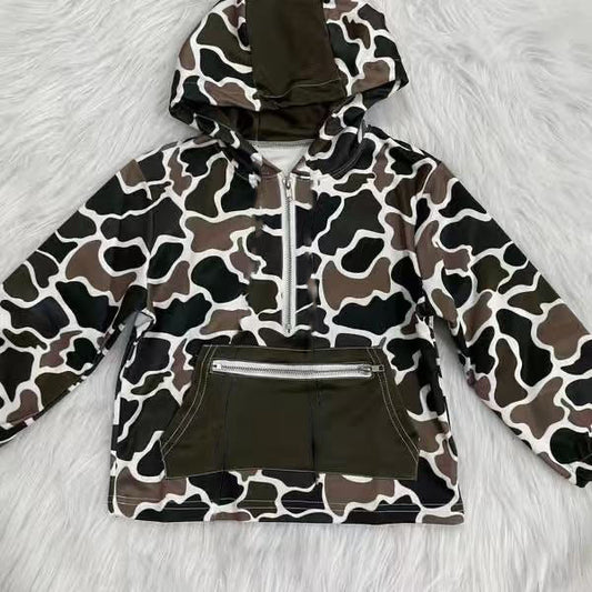 ( Moq 5 ) Preorder Boys Camo Long Sleeves Zipper Pocket Hoodie Shirt Pullover