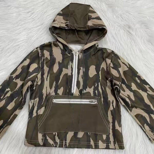 ( Moq 5 ) Preorder Boys Long Sleeves Zipper Pocket Hoodie Camo Shirt Pullover
