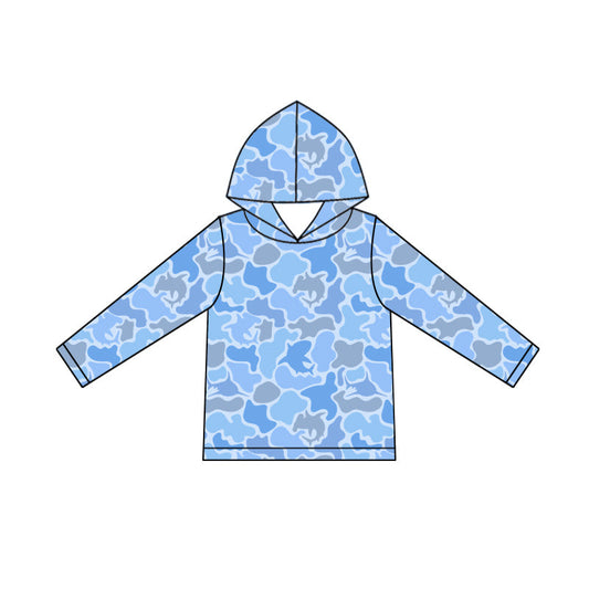 ( Moq 5 ) Preorder Boys Kids Long Sleeves Blue Camo Hoodie Shirt Tops