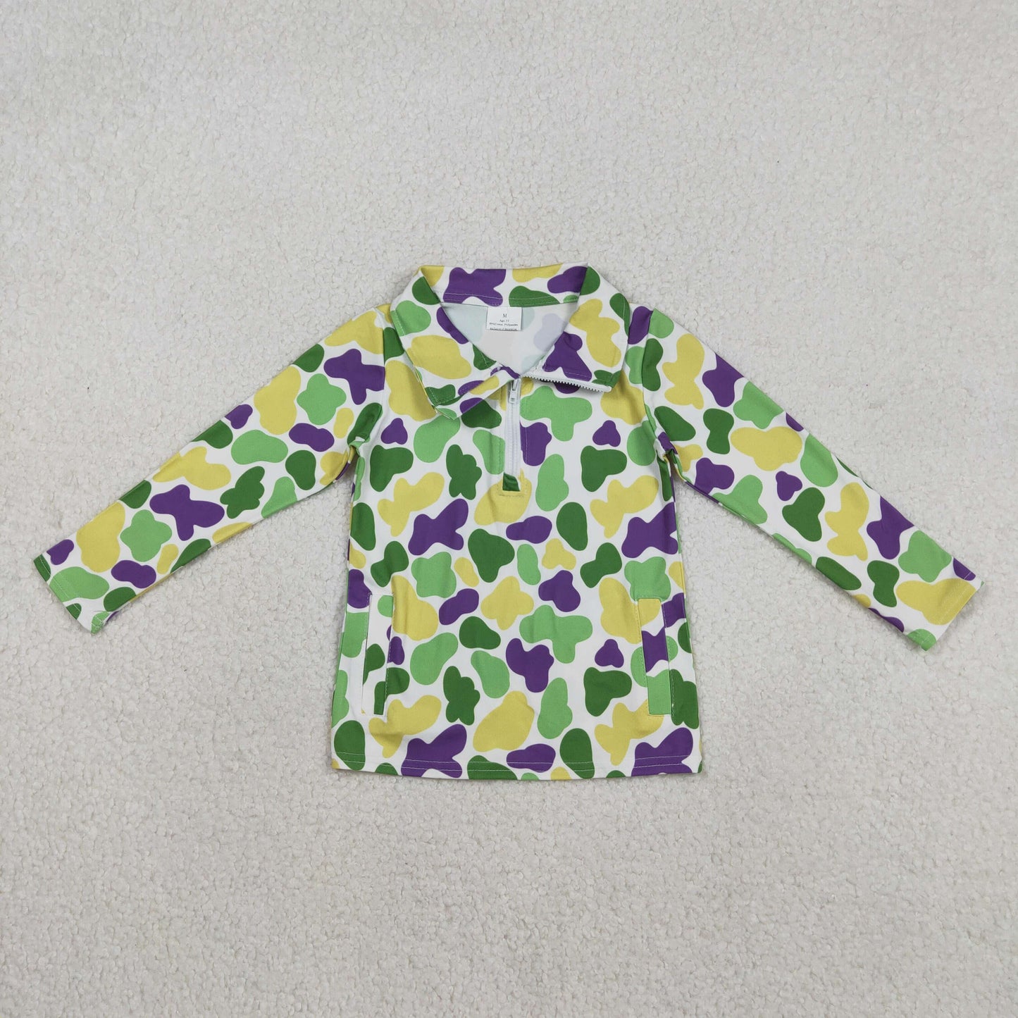 Sibling Baby Boys Kids Mardi Gras Buttons Zipper Pullovers Shirts Tops RTS