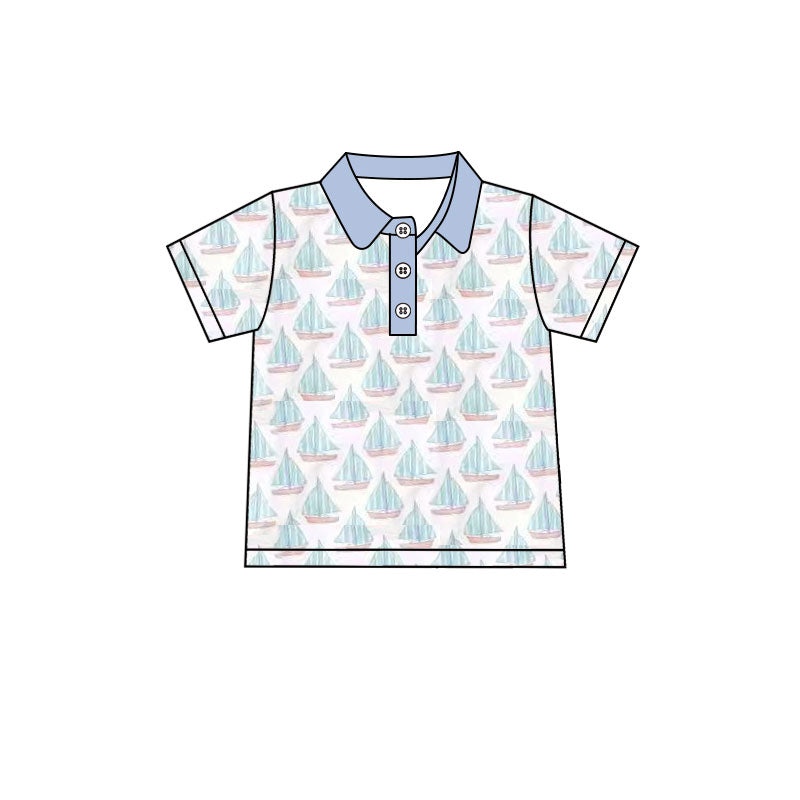 ( Moq 5 ) Preorder Boys Kids Short Sleeves Boats Polo Buttons Summer T-shirt Tops