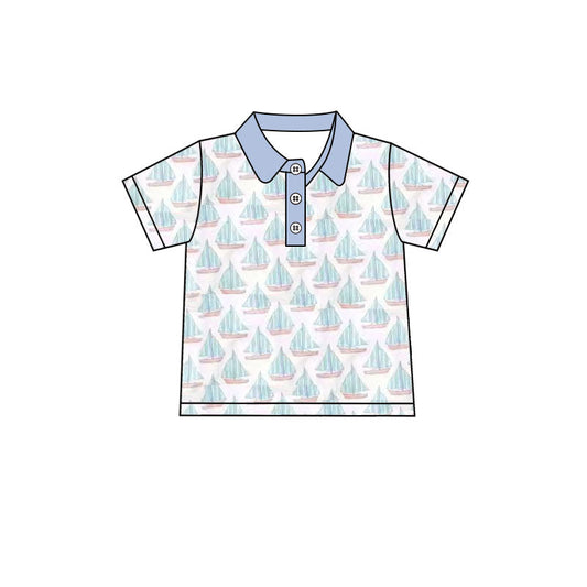 ( Moq 5 ) Preorder Boys Kids Short Sleeves Boats Polo Buttons Summer T-shirt Tops