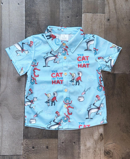 ( Moq 5 ) Preorder Baby Boys Short Sleeve Reading Buttons Blue Shirt Tops