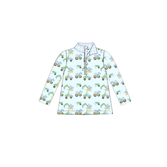 ( Moq 5 ) Preorder Kids Boys Long Sleeves Tractors Zipper Pullover Shirt Tops