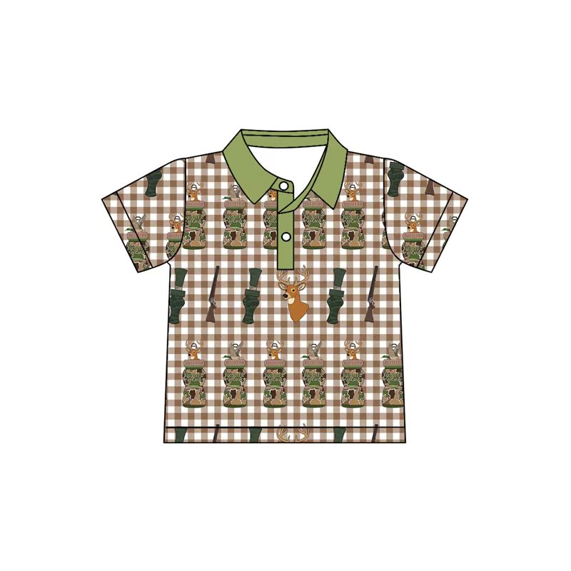 ( Moq 5 ) Preorder Baby Boys Short Sleeves Deer Camo Polo Shirt Hunting Tops