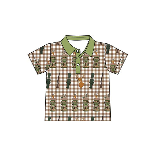 ( Moq 5 ) Preorder Baby Boys Short Sleeves Deer Camo Polo Shirt Hunting Tops