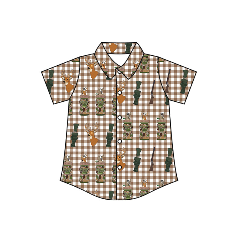 ( Moq 5 ) Preorder Baby Boys Short Sleeves Deer Camo Buttons Shirt Hunting Tops