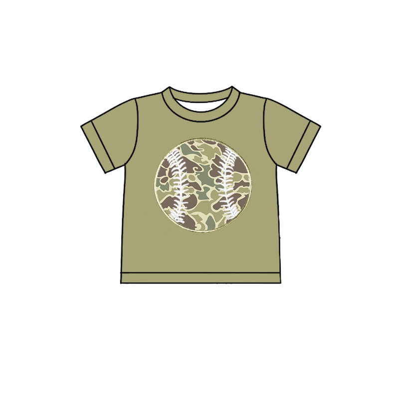 ( Moq 5 ) Preorder Baby Boys Green Short Sleeve Camo Baseball Shirt Tops