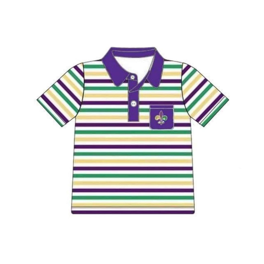 ( Moq 5 ) Preorder Baby Boys Short Sleeves Stripes Mardi Gras Anchors Buttons Shirt Tops