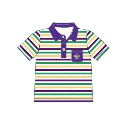 ( Moq 5 ) Preorder Baby Boys Short Sleeves Stripes Mardi Gras Anchors Buttons Shirt Tops
