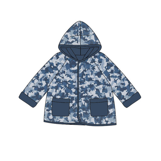 ( Moq 5 ) Preorder Baby Boys Long Sleeves Blue Camo Pockets Hoodie Coat Tops