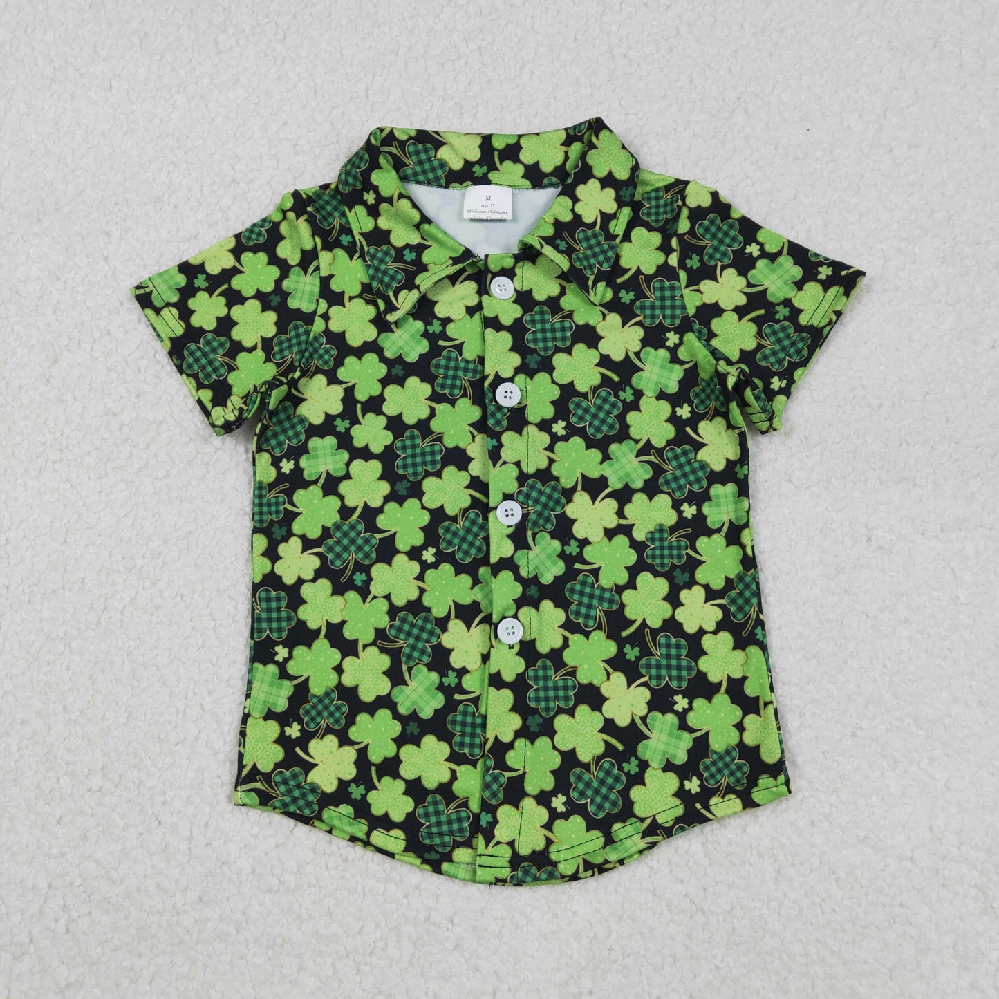 Sibling Baby Boys Short Sleeves St Patrick Buttons Green Clovers Plaid Shirts Tops RTS