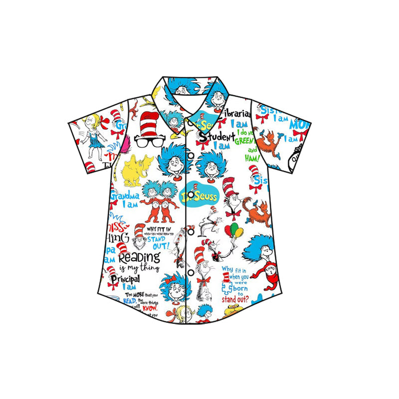 ( Moq 5 ) Preorder Baby Boys Short Sleeves Reading Buttons Blue Shirt Tops