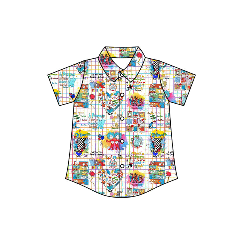 ( Moq 5 ) Preorder Baby Boys Short Sleeves Reading Plaid Buttons Shirt Tops