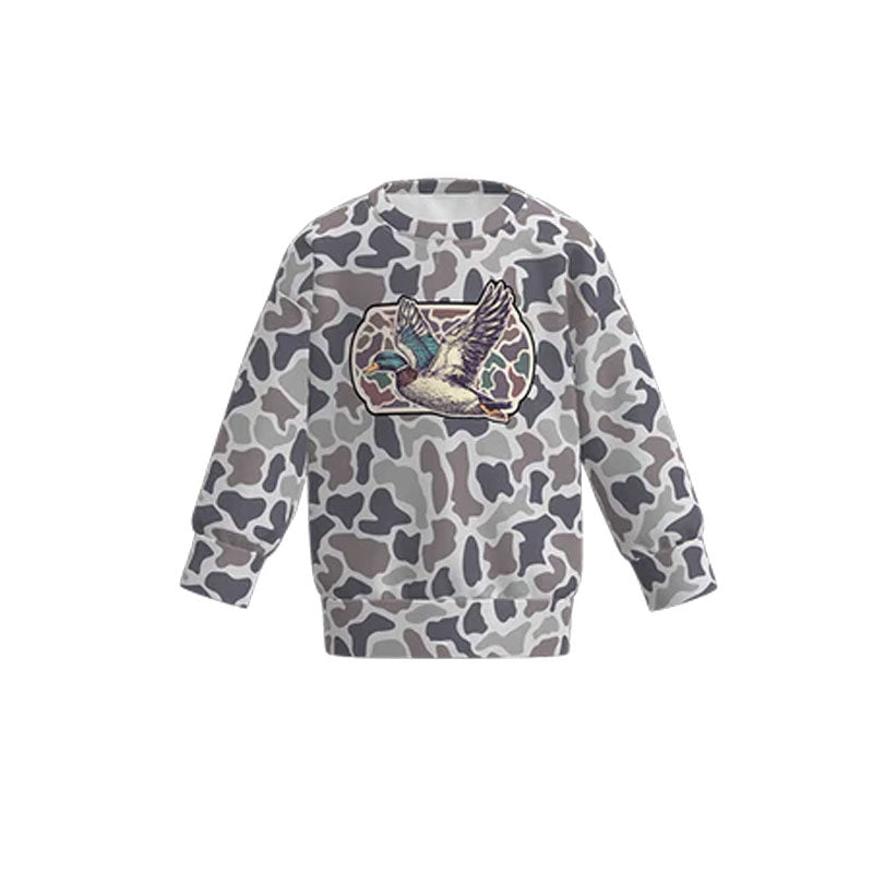 ( Moq 5 ) Preorder Baby Boys Long Sleeves Ducks Grey Camo Southern Hunting Shirt Tops