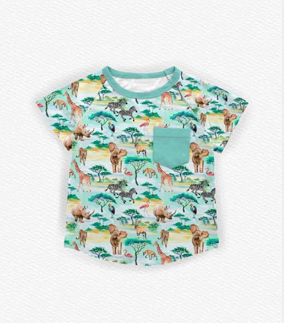 ( Moq 5 ) Preorder Baby Boys Short Sleeves Animals Pocket Shirt Tops