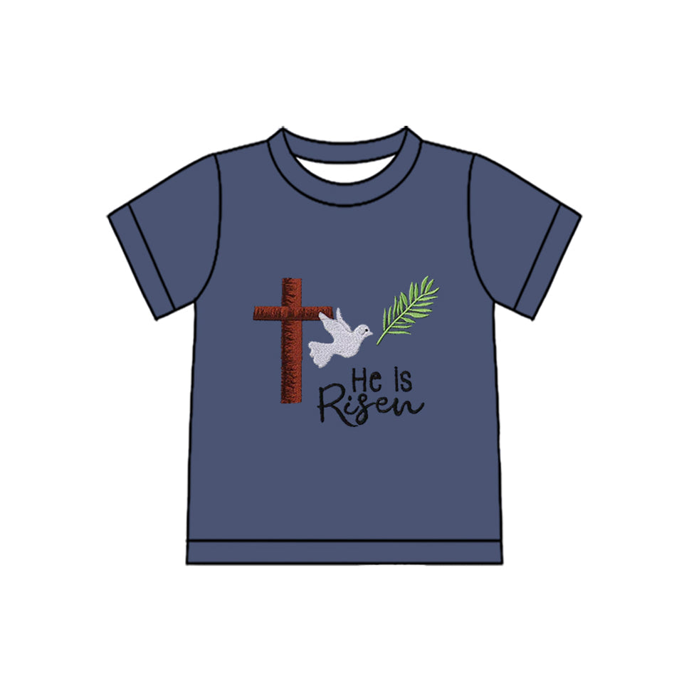 ( Moq 5 ) Preorder Baby Boys Short Sleeves He is Risen Cross Easter Shirt Tops