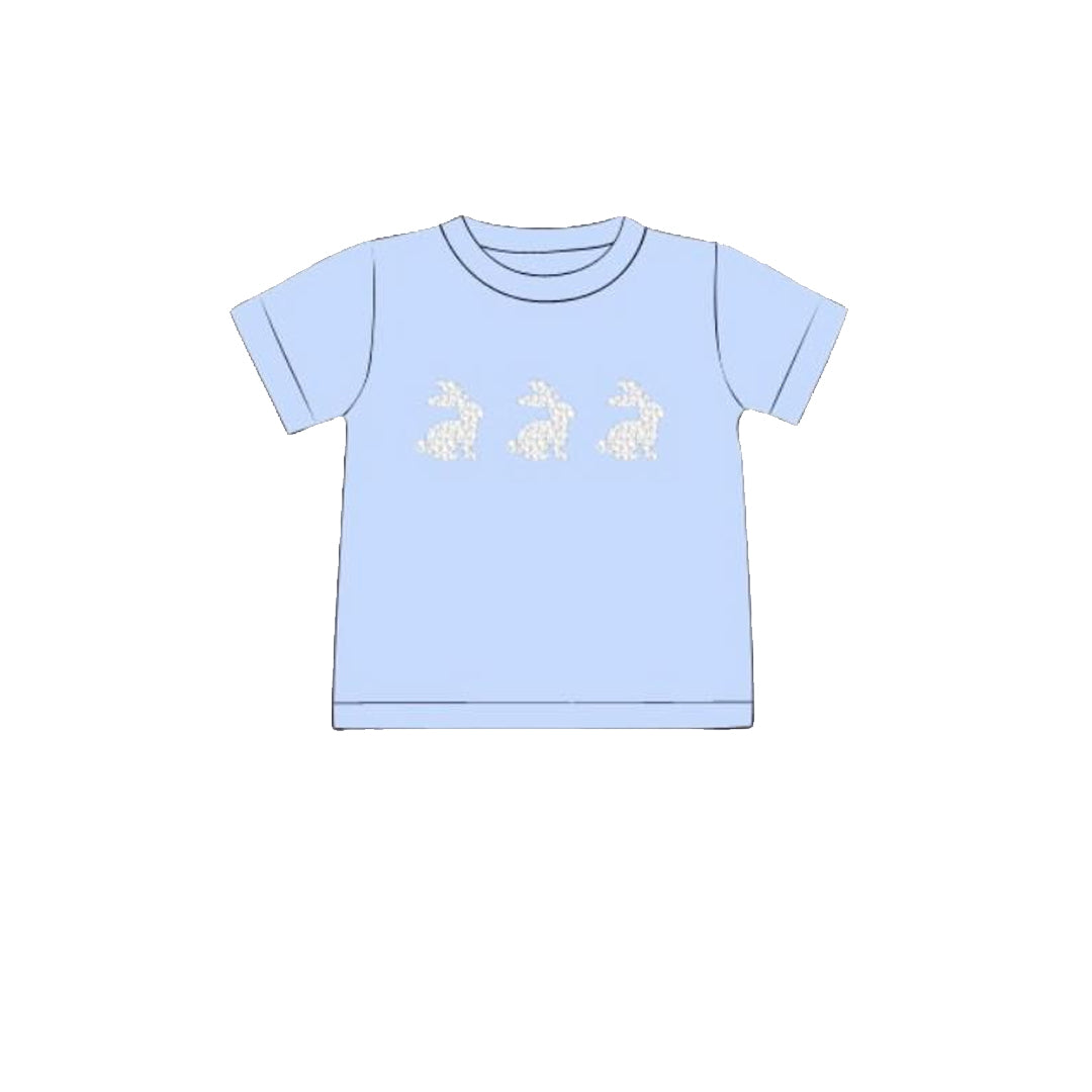 ( Moq 5 ) Preorder Baby Boys Blue Short Sleeves Rabbits Easter Tee Shirt Tops