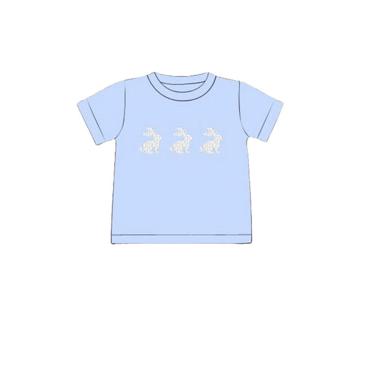 ( Moq 5 ) Preorder Baby Boys Blue Short Sleeves Rabbits Easter Tee Shirt Tops