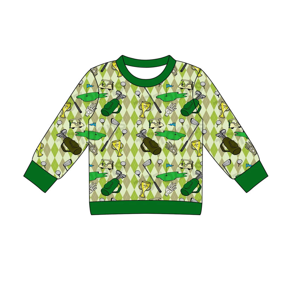 ( Moq 5 ) Preorder Baby Boys Long Sleeves Golf Plaid Green Pullover Shirt Tops