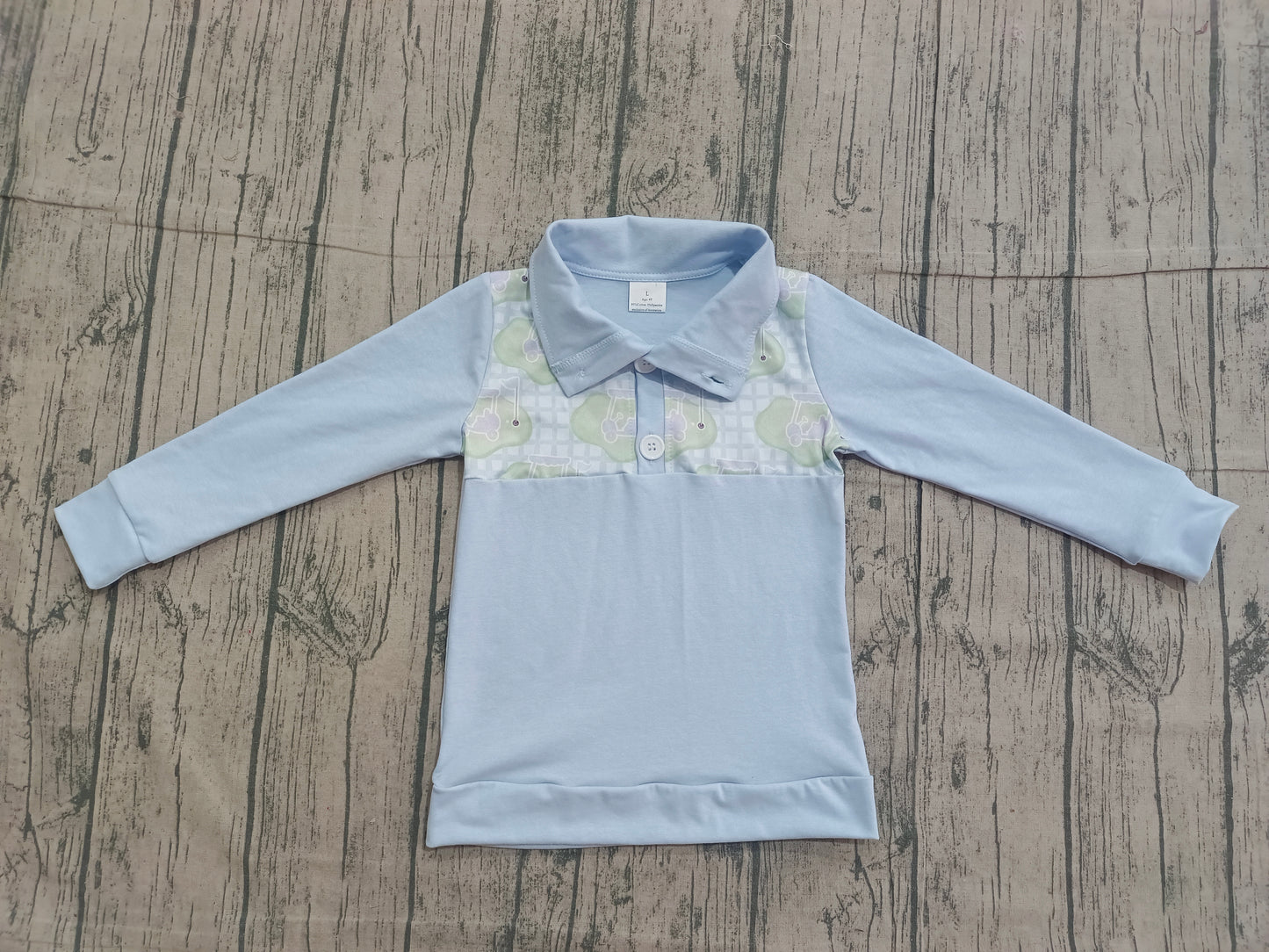 Baby Boys Blue Long Sleeves Golf Buttons Pullover Shirt RTS