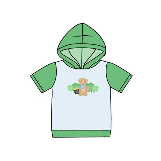 ( Moq 5 ) Preorder Baby Boys Short Sleeves Clovers Dog St Patrick Green Hoodie Pullover Tops