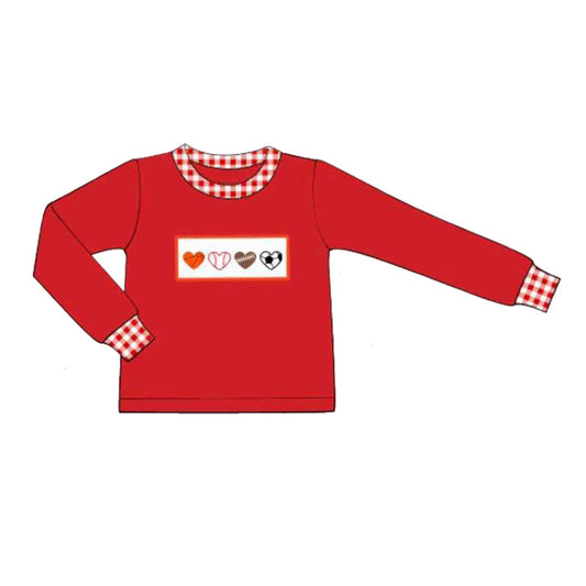 ( Moq 5 ) Preorder Baby Kids Long Sleeve Hearts Ball Game Valentine Red Shirt