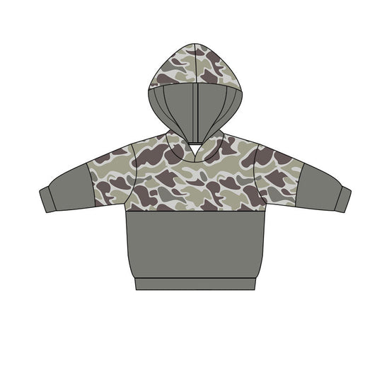 ( Moq 5 ) Preorder Baby Boys Dark Grey Long Sleeves Camo Hoodie Pullover Tops