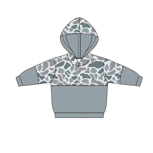 ( Moq 5 ) Preorder Baby Boys Grey Long Sleeves Camo Hoodie Pullover Tops