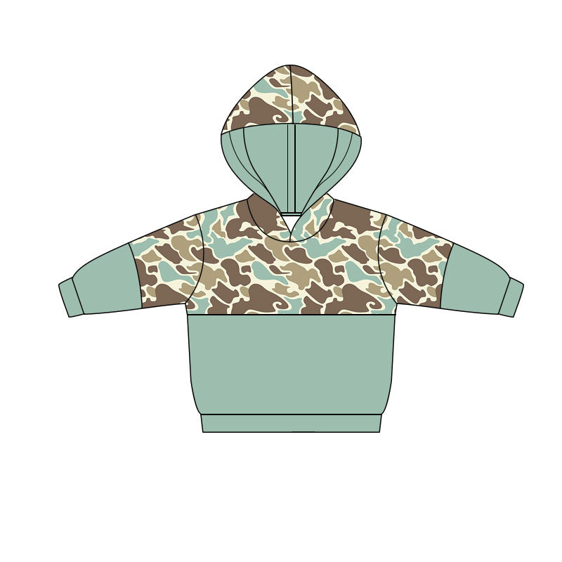 ( Moq 5 ) Preorder Baby Boys Green Long Sleeves Camo Hoodie Pullover Tops