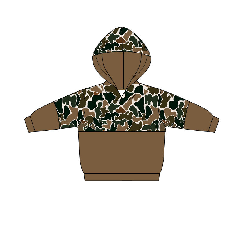 ( Moq 5 ) Preorder Baby Boys Kids Brown Long Sleeves Camo Hoodie Pullover Tops