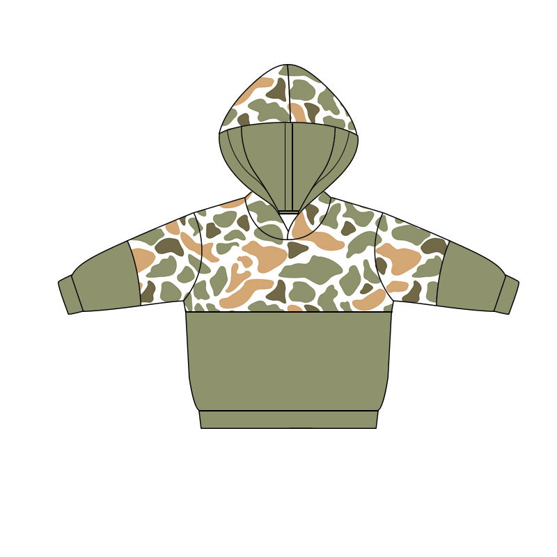 ( Moq 5 ) Preorder Baby Boys Kids Long Sleeves Orange Green Camo Hoodie Pullover Tops