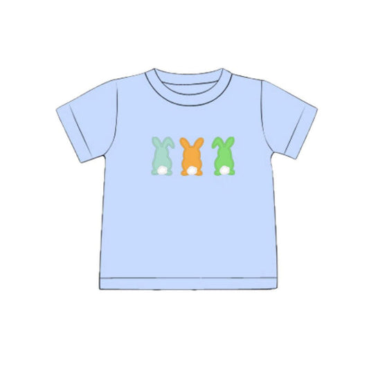 ( Moq 5 ) Preorder Baby Boys Blue Short Sleeves Rabbits Easter Shirts Tops