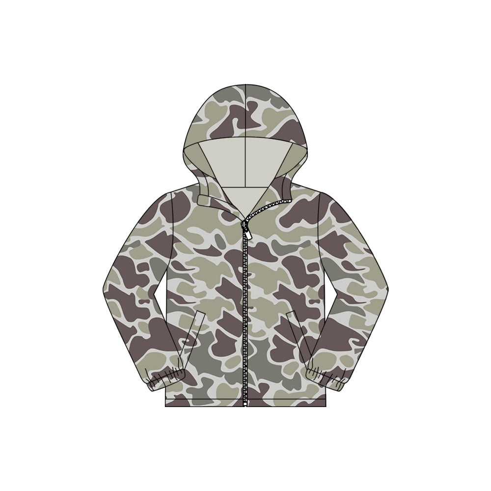( Moq 5 ) Preorder Baby Boys Dark Grey Camo Pockets Zipper Hoodie Jacket Coat Tops