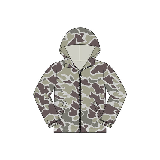 ( Moq 5 ) Preorder Baby Boys Dark Grey Camo Pockets Zipper Hoodie Jacket Coat Tops