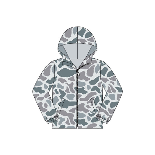 ( Moq 5 ) Preorder Baby Boys Grey Camo Pockets Zipper Hoodie Jacket Coat Tops