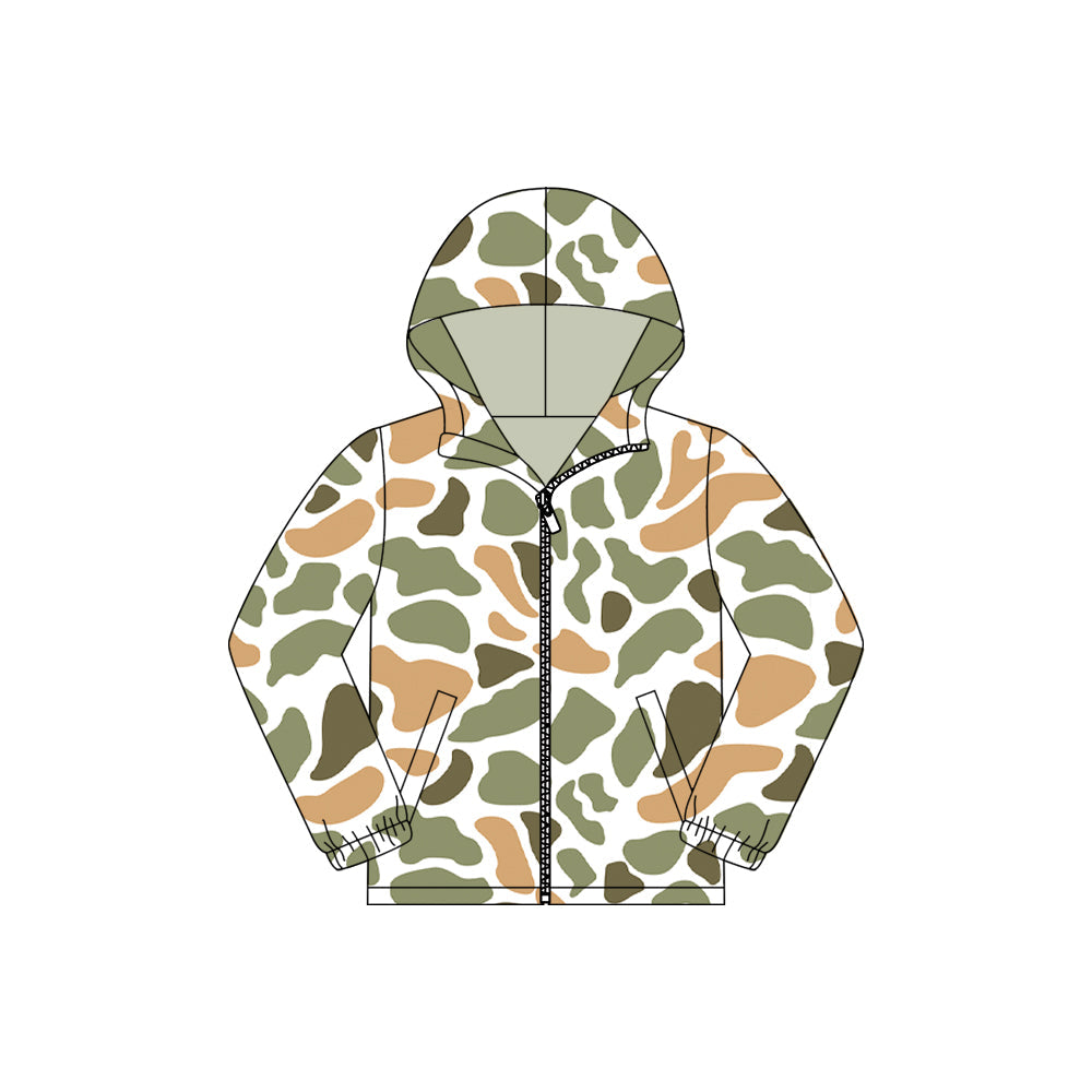 ( Moq 5 ) Preorder Baby Boys Green Yellow Camo Pockets Zipper Hoodie Jacket Coat Tops