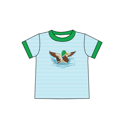 ( Moq 5 ) Preorder Baby Boys Short Sleeves Ducks Stripes Green Shirt Tops