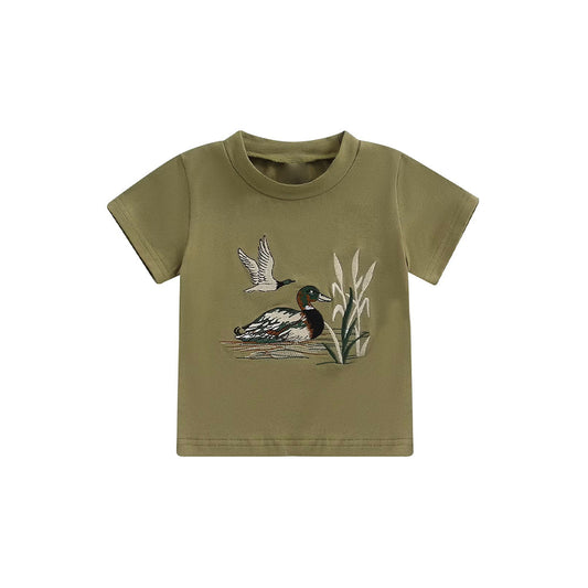 ( Moq 5 ) Preorder Baby Boys Green Short Sleeves Ducks Shirt Tops