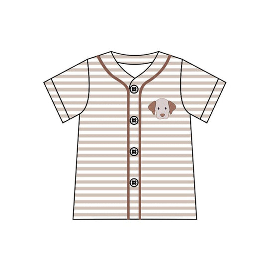 ( Moq 5 ) Preorder Baby Boys Short Sleeves Dogs Brown Stripes Buttons Shirt Tops