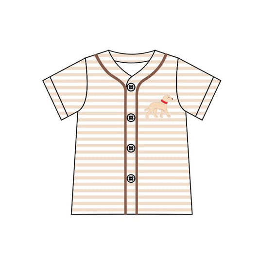 ( Moq 5 ) Preorder Baby Boys Short Sleeves Dogs Stripes Buttons Shirt Tops