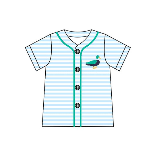 ( Moq 5 ) Preorder Baby Boys Short Sleeves Ducks Blue Stripes Buttons Shirt Tops