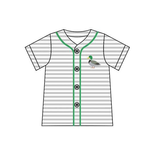 ( Moq 5 ) Preorder Baby Boys Short Sleeves Ducks Grey Stripes Buttons Shirt Tops