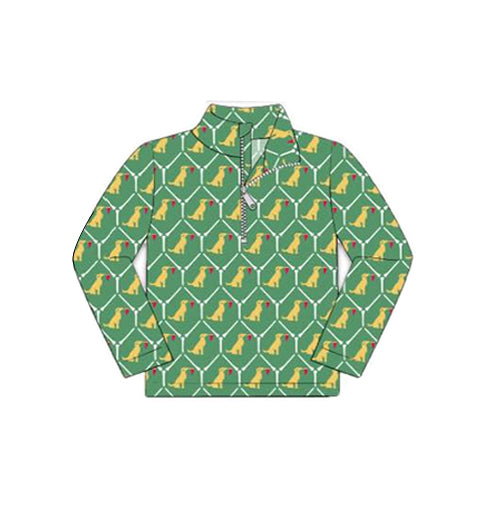 ( Moq 5 ) Preorder Baby Boys Long Sleeve Dogs Flags Zipper Green Pullover Shirt
