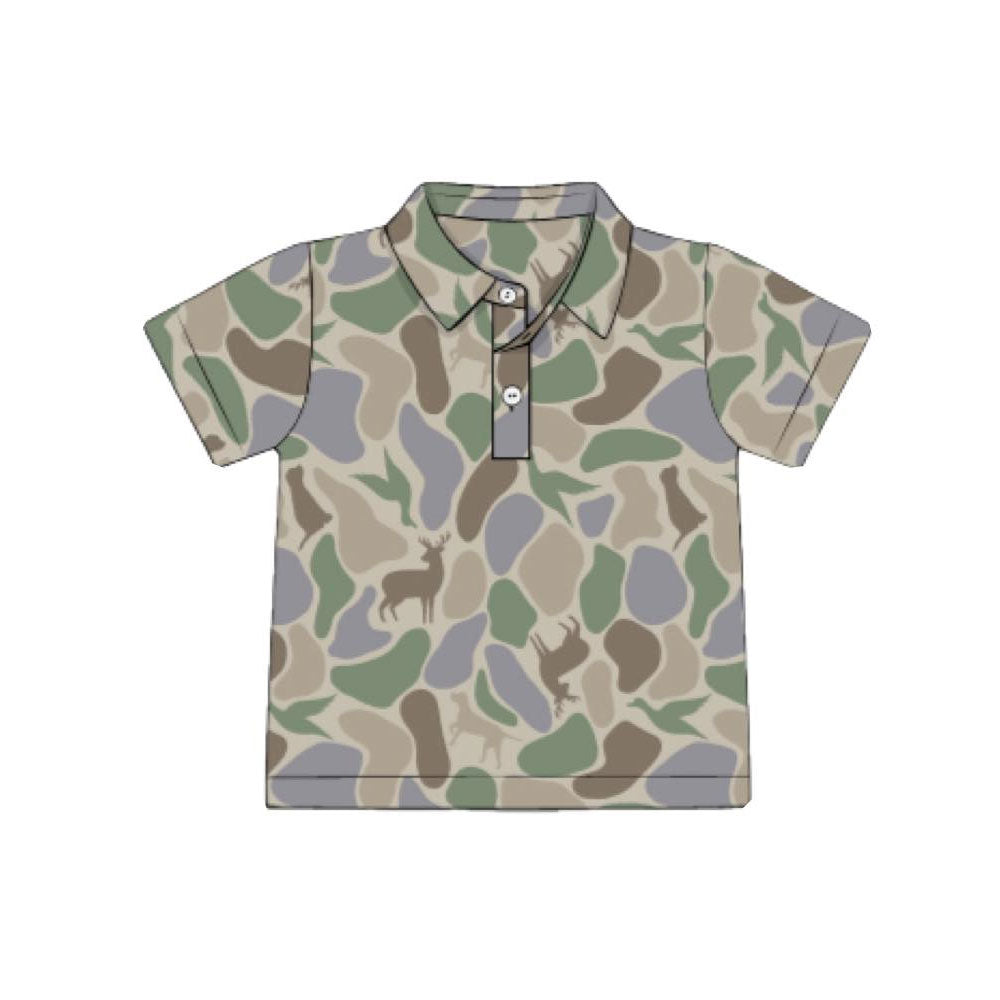 ( Moq 5 ) Preorder Baby Boys Short Sleeves Ducks Deer Camo Buttons Shirt Tops