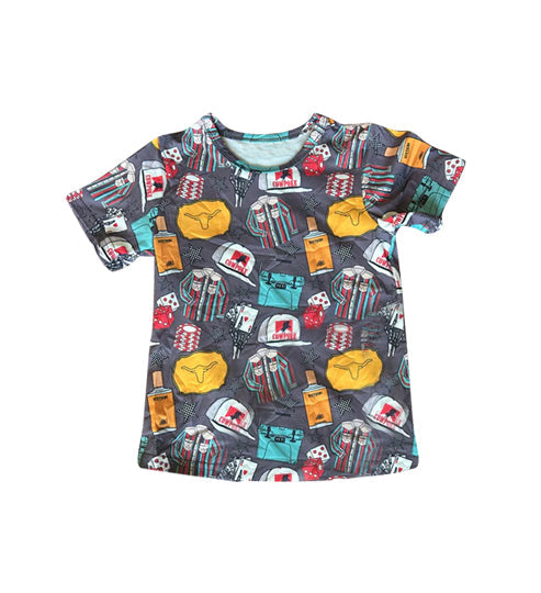 ( Moq 5 ) Preorder Baby Boys Short Sleeves Cow Print Western Shirt Tops