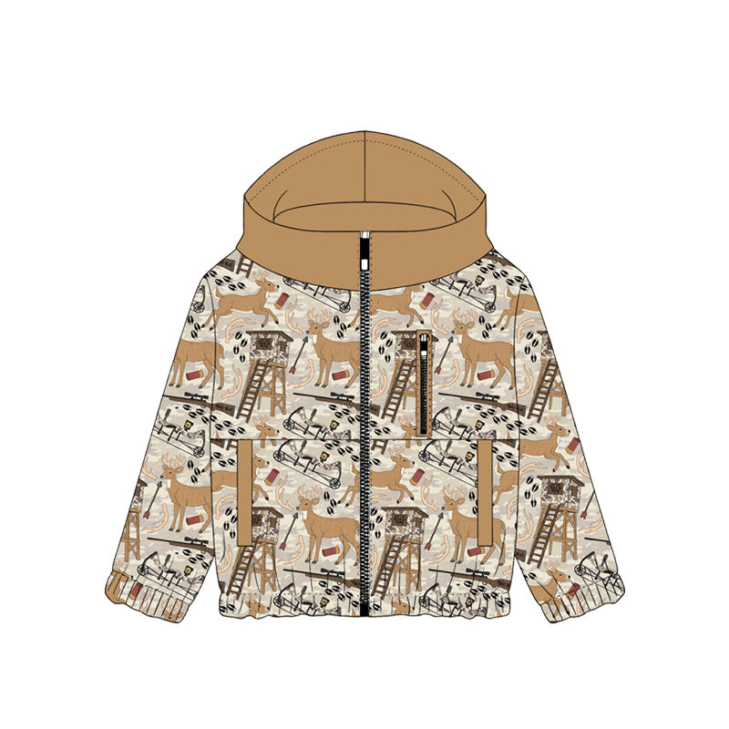( Moq 5 ) Preorder Baby Boys Kids Long Sleeves Deer Pockets Zipper Hoodie Hunting Jacket Shirt